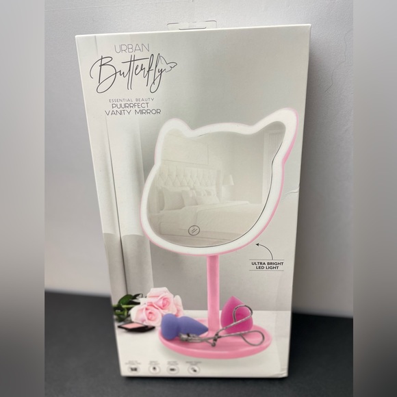 URBAN BUTTERFLY VANITY MIRROR KITTY SHAPED PINK - Picture 4 of 8